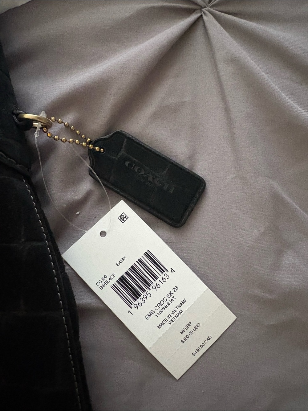 Coach Black Croc-Embossed Suede Hobo Bag 28 - Picture 3 of 5